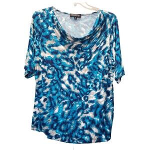 Jones New York Collection Woman Stretchy Draped Neck Animal Print Blouse Size 2X